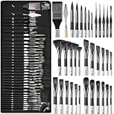Nicpro 36 Pieces Professional Paint Brushes with Spatula and Fabric Roll, Suitable for Artists and Beginners for Acrylic, Oil