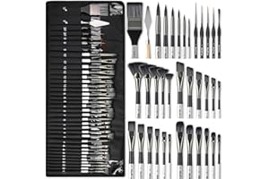 ‎NICPRO Nicpro 36 Stück Pinselset, professionelle Pinsel mit Spachtel und Tuchrolle, geeignet, für Acrylmalerei, Öl, Aquarell, Gouache, Pinselset Acrylfarben, Aquarellpinsel, mit Feine Pinsel
