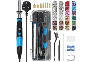 Windspeed Upgrade Hotfix Rhinestone Applicator Tool, Rapid-Heating Hot Fix Setter for Bedazzler Kit Hotfix Applicator for Crafts, 15 Color Rhinestones/ 7 Tips/Tweezers/Pencil/Brush (Blue)