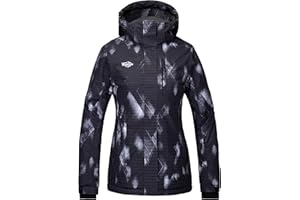Wantdo Femme Veste de Ski Imperméable Outdoor Veste Coupe-Vent Florale Imprimé Manteau d'hiver Chaud avec Capuche Veste Sport Randonnée Coupe-Vent