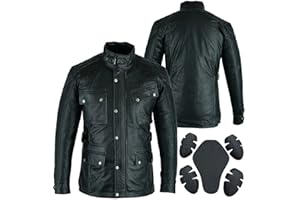 BIKERS GEAR AUSTRALIA PHILLIP ISLAND BG Bikers Gear Australia Motorcycle Jacket - Motorbike Jackets for Men Vintage Style Pure Waxed Leather Black Jacket with Detachable Thermal Vest Removable CE Soft Protectors on Shoulders Elbows & Back