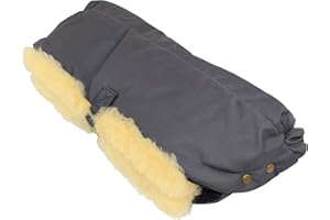 Naturasan Lammfell Handwärmer, warmer Kinderwagen Muff mit echt Lammfell Innenfutter, Muff, Kiwa, Buggy, Jogger, Radanhänger, warme Hände ohne Handschuhe, HW-02 (Grau)