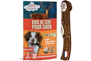 CASABLANE Bois de cerf pour chien de 20 à 30kg, Entier, taille L, min 150 g, Friandise naturelle à mâcher, Jouet à mordre, Os long ideal chiens mordants destructeurs, écologique, soin dentaire & plaisir naturel