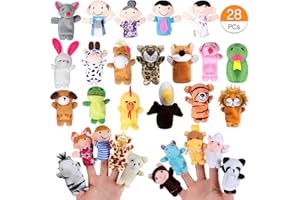 Vamei 28pcs Marionnettes Doigt Enfants 22pcs Cartoon Animaux Jouets Main 6pcs Personnes Membres de la Famille marionnettes pour bébé Enfants