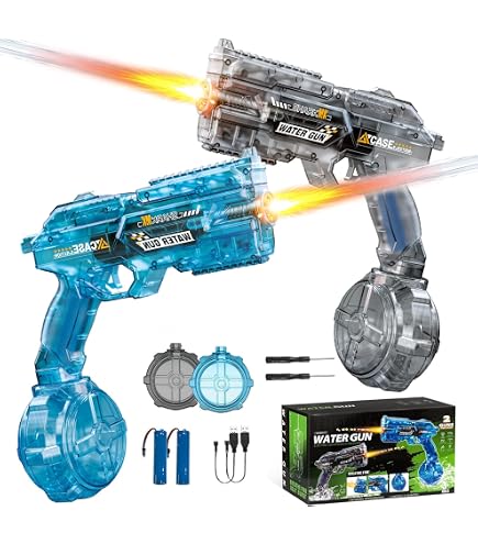 Lot De 2 Pistolets à Eau électriques 2026 – Corps Semi-transparent – LEDs Clignotantes – Portée 10 M – Réservoir 320 Ml – Rechargeables USB – 50 Min D’autonomie
