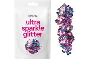 Hemway Arlequin Bleu Rouge Violet Mix Glitter Chunky Multi Purpose poudre poussière Arts & Crafts Verre à vin Décoration Mariages Fleurs cosmétiques visage corps yeux Ongles Peau Festival Hair Sample
