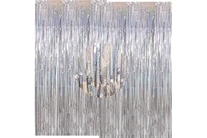 Fajoeda 100 x 200 cm Glitzer Lametta Fransenvorhänge, 2 Stück Silberfolie Vorhang Lametta Hintergrund für Geburtstag Braut Dusche Dekorationen Hochzeitstag und Bachelorette Party Dekorationen
