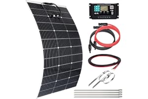 【120W Panel Solar 12V Flexible Kit】DERUXI Placa Solar 12V 120W Flexible+Regulador de Carga 30A+4PCS Cable Solares+6Pcs Bridas Metalicas, 120W Panel Solar para Balcón RV Barcos Caravana Baterías de 12V