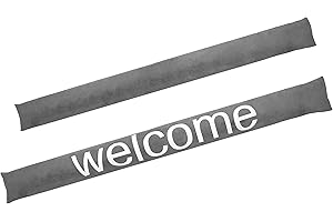 Valia Home - Paraspifferi per porte e finestre, con sabbia, grigio, con scritta Welcome, 90 x 10 cm di lunghezza