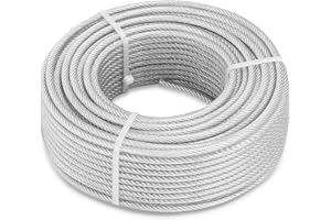 hannger 60M Wire Rope, 5MM PVC Coated Steel Cable 7×7 Strand Core, Ideal Cable Railing System for Stair Handrail Balusters Porch Fence Deck, String Light Hanging, Clothesline, Curtains, Shade Sail