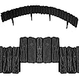 Black Lawn Edging Border - 2.26 m / 7.4 ft Long Garden Palisade with Wood Bark Effect - Fencing with Ground Stakes - Perfect for Flower Beds, Lawn, Patio, Pavement