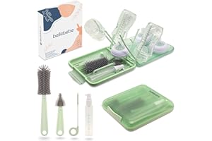 BELLEBEBE Ensemble Goupillon Biberon avec Égouttoir - Brosse et Sèche-Biberon Portable - Sans BPA - Pliable et Compact