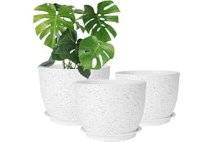 CSYY 25/23/20cm Plant Pots Indoor, Large Plastic Plant Pots, Flower Pots Outdoor Self Watering Indoor Plant Pot with Drainage Holes and Tray, Plastic Planter for Garden House Plants(White)