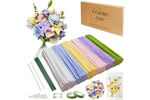 YYUENG TAK 500pcs 6 Colors Pipe Cleaners for Craft Flowers,Pipe cleaners for flower bouquet, Chenille Stems Arts & Crafts with green Floral Wires,Gardening tape,Stamen(2 Colors),Pearls,Pompoms