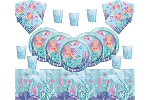 Offer Shop Magical Mermaid Party Supplies Kit da tavola per Feste di Compleanno per Bambini 16 Ospiti Under The Sea- Mermaid Plate Cup Napkins Table Cover