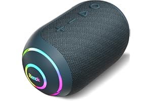 RIENOK Głośnik Bluetooth, Music Box z diodą LED, Bluetooth 5.3, mały przenośny, bezprzewodowy stereo box, funkcja antypoślizgowa, wodoodporny uchwyt na kartę IPX7 TF, Niebieski