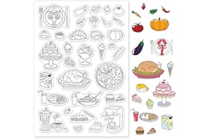 GLOBLELAND Timbro Silicone Cibo Timbri Trasparenti Sigillo Caffè, Pizza, Torta e Tacchino Timbri Journaling in Silicone Trasparente per la Creazione di Biglietti e Decorazioni per Scrapbooking