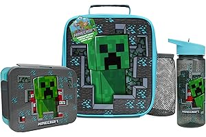 Get Trend Minecraft Water Bottle Lunch Bag & Lunch Box Kids 3 Pcs Set Creeper School Supplies Snack Box BPA Free Leakproof for Travel Picnic Holiday (Multi Minecraft)