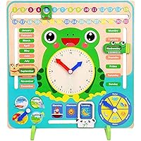 wishkey 7 in 1,wooden calendar clock preschool educational learning toy for kids- Multi color(Pack of 1 set)