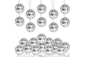 Morofme Discokugel 20 Stück Silber zum Aufhängen Spiegel Discokugeln Silber Mini Discokugeln Ornamente Reflektierende Spiegelkugel Kuchendekoration mit Seil Weihnachtsbaum Hochzeit