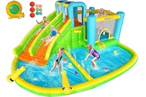 GMYPIC Kids bouncy Castle with pump,545 x 365 x 218 cm children'sInflatable Water Park Bouncy Castle Water Slide and Pool for Kids,extra large bounce Castle House with slide suitable for children