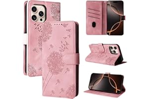 Rostsant Handyhülle für iPhone 16 Pro - Löwenzahn PU Leder Flip Case Brieftasche Tasche Hülle Magnetisch - Roségold