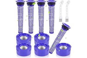 AMZJMT 12 Stück Filter für Dyson V7 V8-Serie,5 HEPA-Nachfilter und 5 Vorfilter,2 Reinigungsbürsten,für dyson v8 filter,Staubsauger-Ersatzfilter #965661-01 und 967478-01 Y