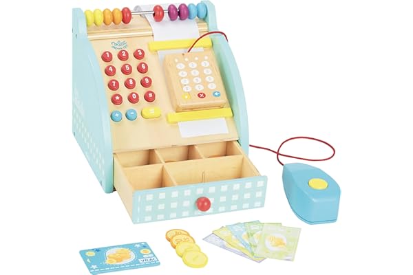 Vilac- Jour de Marche Caisse enregistreuse en Bois, 8102, 16 x 16,5 cm -Jouet d'éveil - A partir de 36 mois, Beige