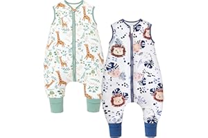 Chilsuessy Baby Sleeping Bag with Feet, Pack of 2, 2.5 Tog, Children's Winter Sleeping Bag, Soft Cotton Baby Sleeping Bag with Legs, 2.5 Tog/Lions + Animals, 80 cm / Baby Height 85-95 cm