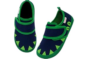 Kyopp Hausschuhe Kinder Barfussschuhe Klettverschluss für Jungen Mädchen Atmungsaktive Breite Pantoffeln Rutschfest Kindergarten Slippers