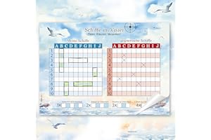 TOBJA Gra w pogłębienie statków - blok A4 z 50 arkuszami: klasyczna gra w świeżym wzornictwie | bardzo duża czcionka dla seniorów | gra dla 2 osób