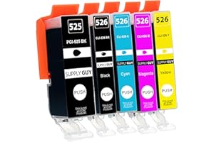 Supply Guy 5 kartridże z czipem kompatybilne z Canon PGI-525 CLI-526 IP4850 IP4950 IX6550 MG5140 MG5150 MG5240 MG5250 MG5300 MG5340 MG5350 MX715 MX885 MX895