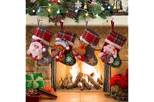 JOKILY Zestaw 4 skarpet bożonarodzeniowych, skarpety bożonarodzeniowe, wiszące pończochy do kominka, torebki na cukierki, torebki na prezenty do kominka, do napełniania i zawieszenia, skarpety bożonarodzeniowe, kominka