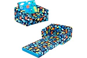 MALLBEST Divano per Bambini Imbottito per Bambini Poltrona SdraioPieghevole Apribile Divano Trasformabile Divanetto Apribile(Blu/giungla)