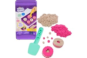 Kinetic Sand - Kit Caja DE Galletas: 227 g de Arena Mágica Rosa y Marrón, 2 Moldes, 1 Herramienta y Caja de Almacenamiento - Kit Manualidades niños - Juguetes Niños 3 Años + - Arena Kinetica