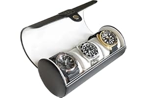 CASE ELEGANCE zylindrische Uhrenbox aus Vegan Leder in Schwarz für 3 Uhren