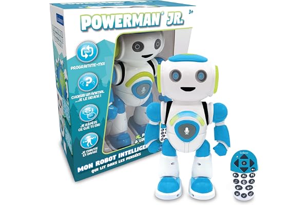 Lexibook - Powerman Jr. Robot Intelligent Qui lit dans Les pensées - Jouet pour garçons et Filles - Powerman Junior Danse Joue de la Musique Quiz Animaux karaoké programmable STEM Vert/Bleu - ROB20FR