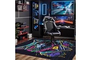 ‎BAMYUM bamyum Blackcat Gamer-Teppich, Bedruckter Teppich Chenille-Druck Maschinell Hergestellt für Spielzimmer, Gamer-Teppiche für Schlafzimmer, Videospiel-Teppich, Waschbarer Teppich Gaming-Teppich 200x300
