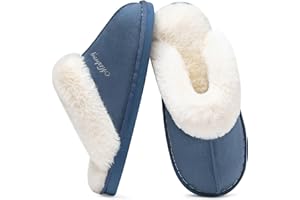 Donpapa Chaussons Femme Homme Hiver Chaud Mémoire de Forme Confortable fourrés Faux Daim à Fourrure Doublure Pantoufles Antidérapant Intérieur/extérieur