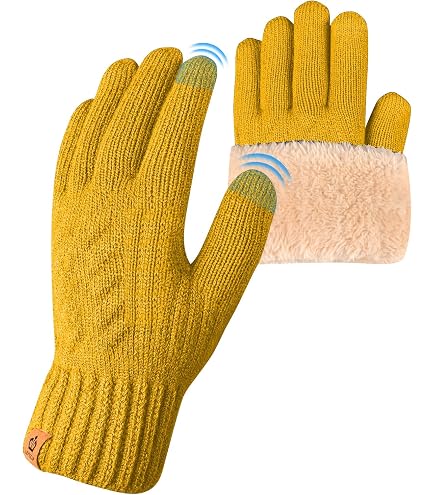 TAGVO Guanti da Donna Maglia Termica Invernali, Guanti in Maglia con Touch Screen, Guanti Neve Antivento in Pile Caldo Elastico Caldi Guanti Caldi da