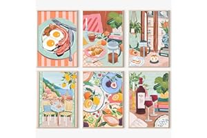 JATOK 6 Pack Paint by Numbers for Adults, Painting Kits for Beginners On Clear Colored Canvas, Easy DIY Acrylic Pigment Drawing Paintwork for Home Wall Decor, Table 20x30CM/8x12in (no Frame