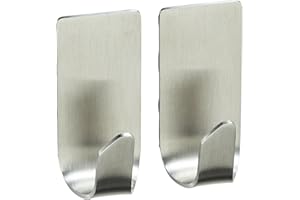 tesa Powerstrips Haken Waterproof S Metall ZOOM, 2er-Set - selbstklebender Wandhaken für Küche und Bad, klein - Handtuchhaken aus Edelstahl, silber matt - belastbar bis zu 1 kg pro Haken, 2 Stück