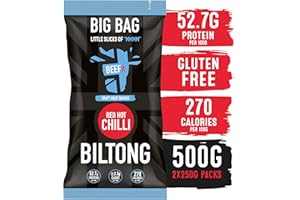BEEFit Biltong Beef Jerky Big Bag - Healthy High Protein Snacks, Gluten Free and Keto Friendly Snack - Perfect for On-the-Go or Fitness Enthusiasts - 500g (Red Hot Chilli, 2x250g)