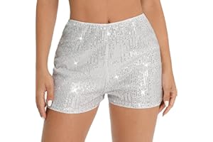 NICOXIJIA Womens Sequins High Elastic Waist Straight Leg Shorts Sparkly Glitter Hot Pants Rave Concert Party Night-Out Shorts