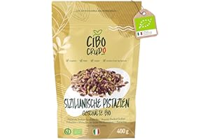 ‎CIBO CRUDO CRUDO BIOLOGICO VEGAN Bio Pistazien Ungesalzen Geschält - 400g. Italienische Pistazienkerne Ungeröstet aus Sizilien. Frische Pistazien ohne Schale Naturbelassen Pistachio. Quelle für Fettsäuren Ballaststoffe und Vitamine.