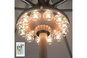 ‎HONWELL HONWELL Sonnenschirmbeleuchtung,RF Fernbedienung Beleuchtung Sonnenschirm mit 12 Farben,Batteriebetriebene Sonnenschirmbeleuchtung mit 5 Beleuchtungsstufen, Timer Campingbeleuchtung für Tischschirm