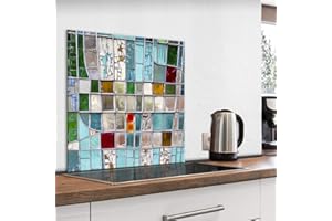 murando Spritzschutz Glas für Küche 60x60 cm Küchenrückwand Küchenspritzschutz Fliesenschutz Glasbild Dekoglas Küchenspiegel Glasrückwand Abstrakt Mosaik Fliesen - f-B-0279-aq-a