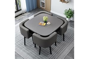 GOFOHIMI Round/Square Dining table Set with Chairs, Modern Conference Table and 4 Chairs Set, Reception Table and Chair Combination,Wooden Kitchen Table Set for 4 for Living Room Dining Room(80cm(31.5in), 8)