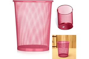 ARA CHOICE Colourful Metal Mesh Waste Bin Rubbish Paper Net Basket Home Office Durable and easy to use Recycling Bin for Bedrooms Multi Colour. (Rose Red)