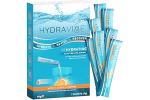 NUTRAVITA Hydravive® Rehydration Electrolytes Powder - High Strength Vitamin C and All 8 B Vitamins: B1, B3, B5, B12 Supplement Sachet Drink - Effervescent Electrolyte Hydration Tablets - 7 Pack Orange